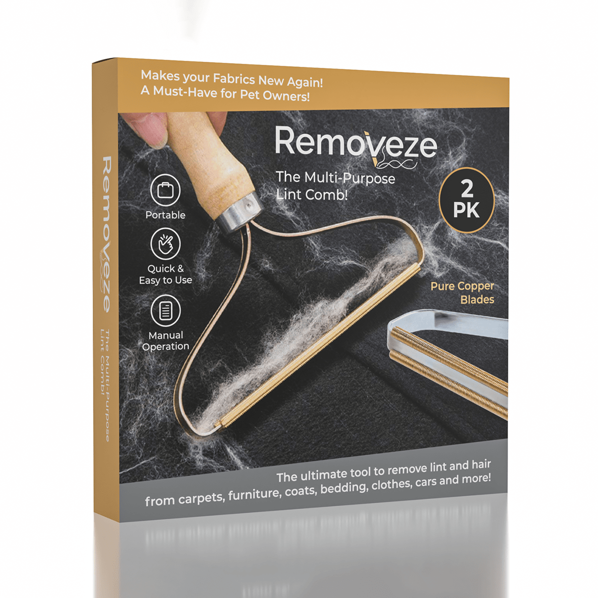 RemovEZE: The Multi-Purpose Lint Cleaner Comb (2pk) | Pure Copper Blades! Simple Exclusive