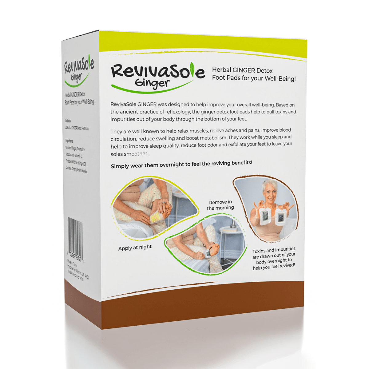 RevivaSole Ginger Detox Foot Pads (20pc) Natural Detox Feet Patches Simple Reviva
