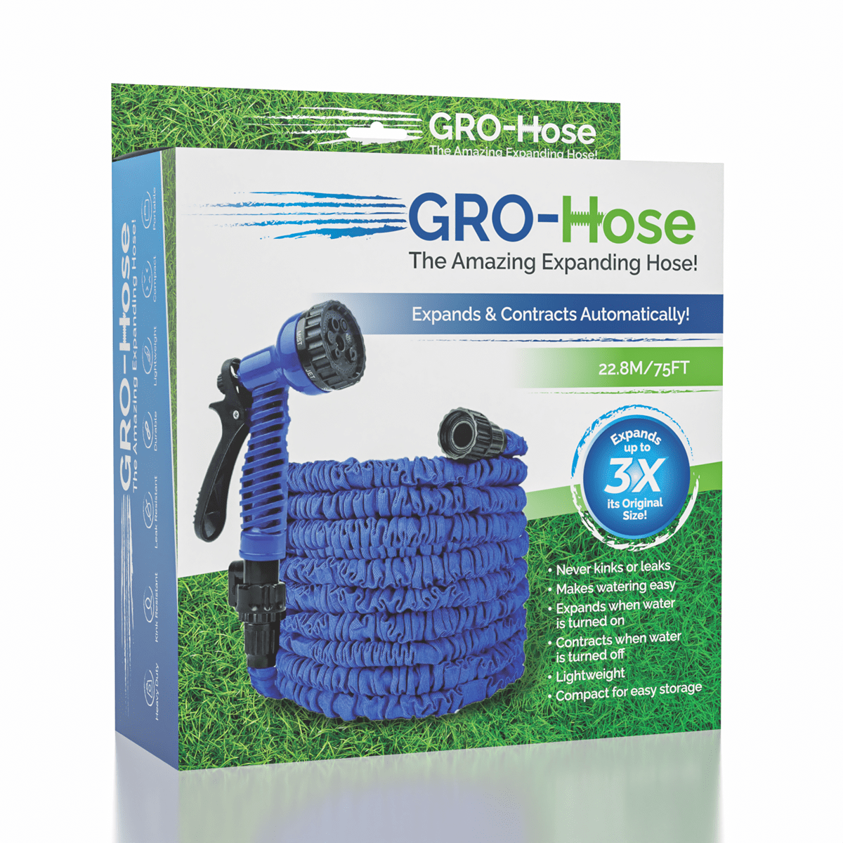 GRO-Hose BLUE 75ft Expandable Hose With Sprayer Nozzle Simple Gro-Hose