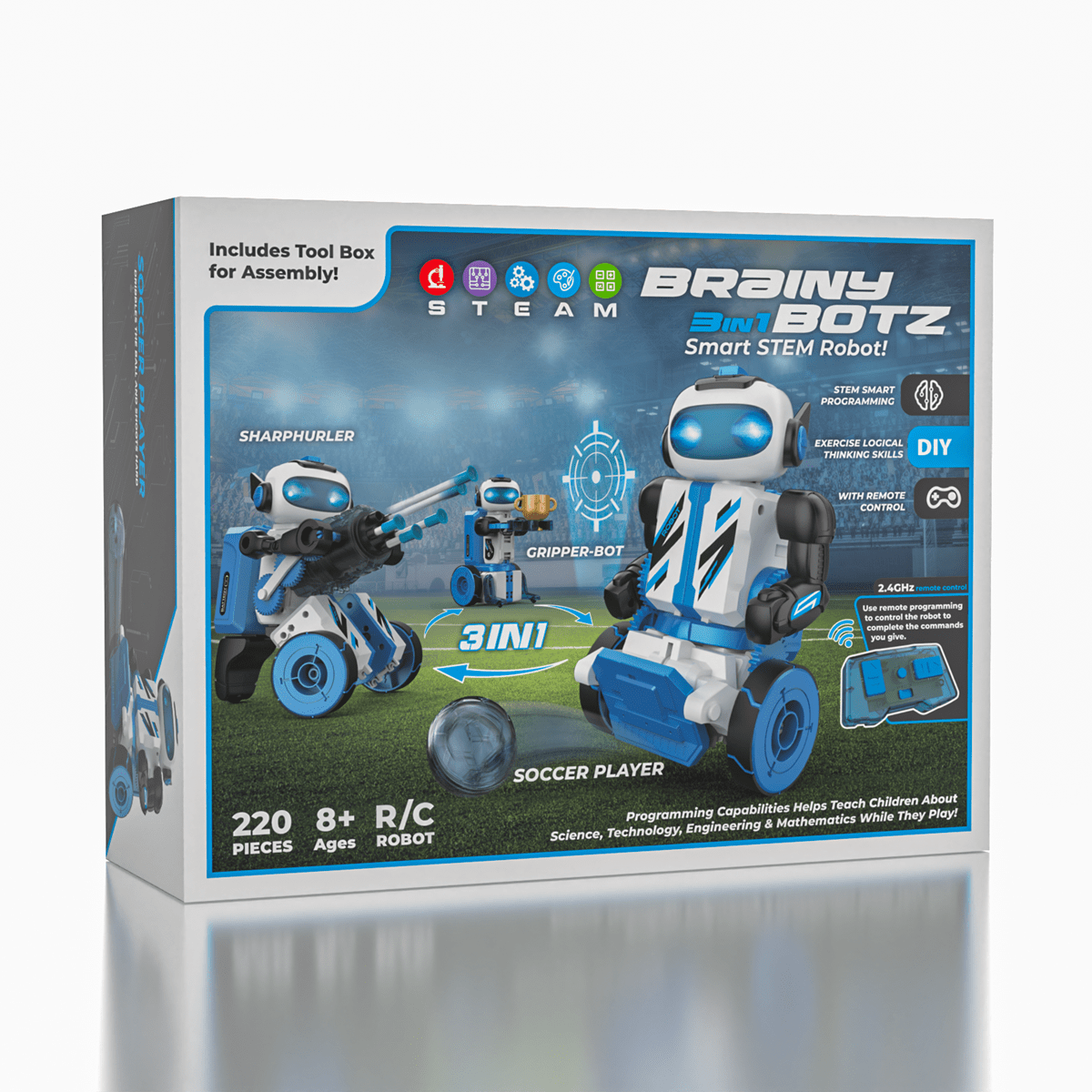 BrainyBotz (220pc) | 3-in-1 DIY Smart STEM Robot Building & Programming Kit Simple Exclusive