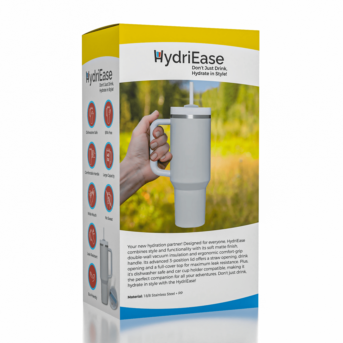 HydriEase 40oz Vacuum Insulated Tumbler Cup With Handle & Straw Simple Exclusive
