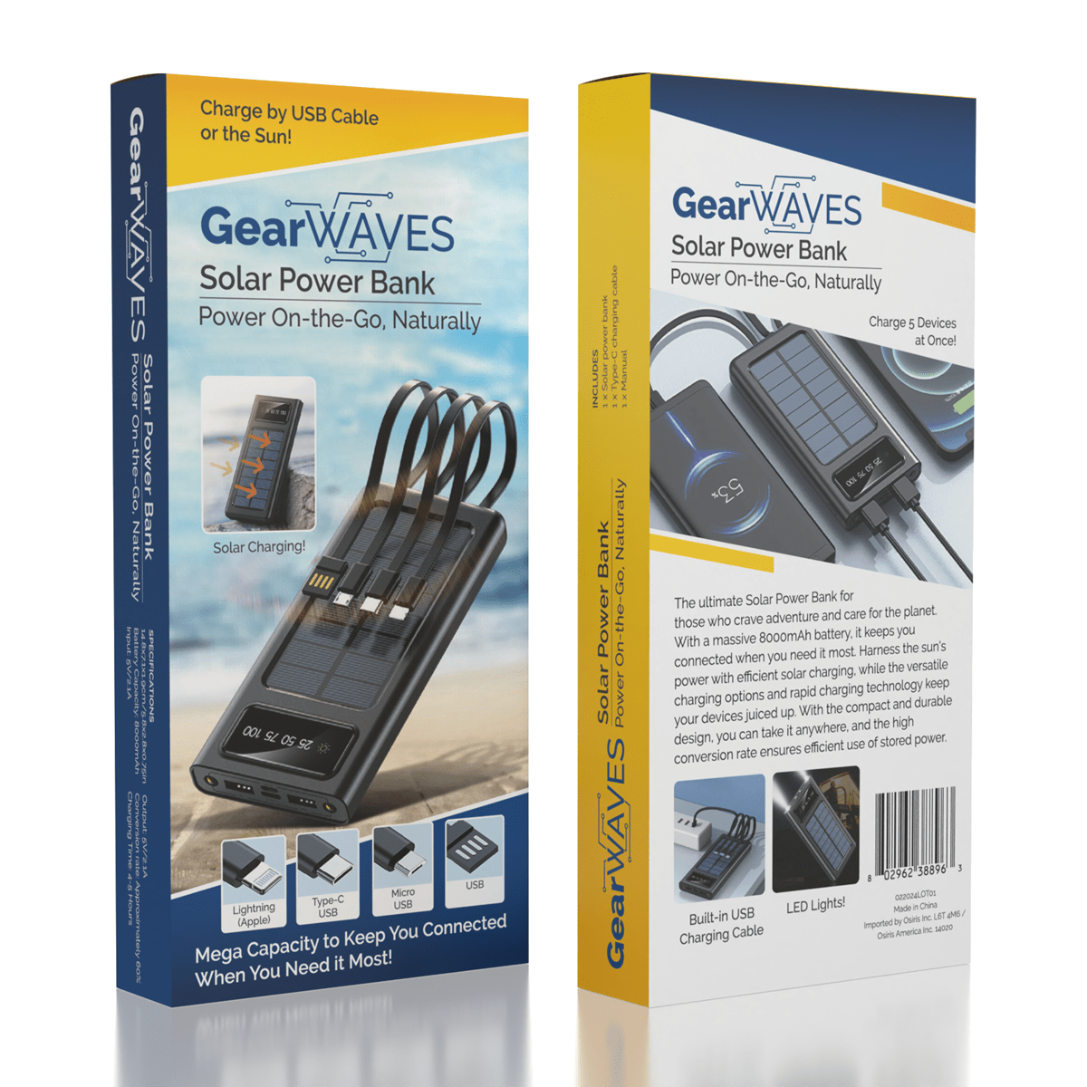 GearWaves: Solar Power Bank Charger Simple GearWaves