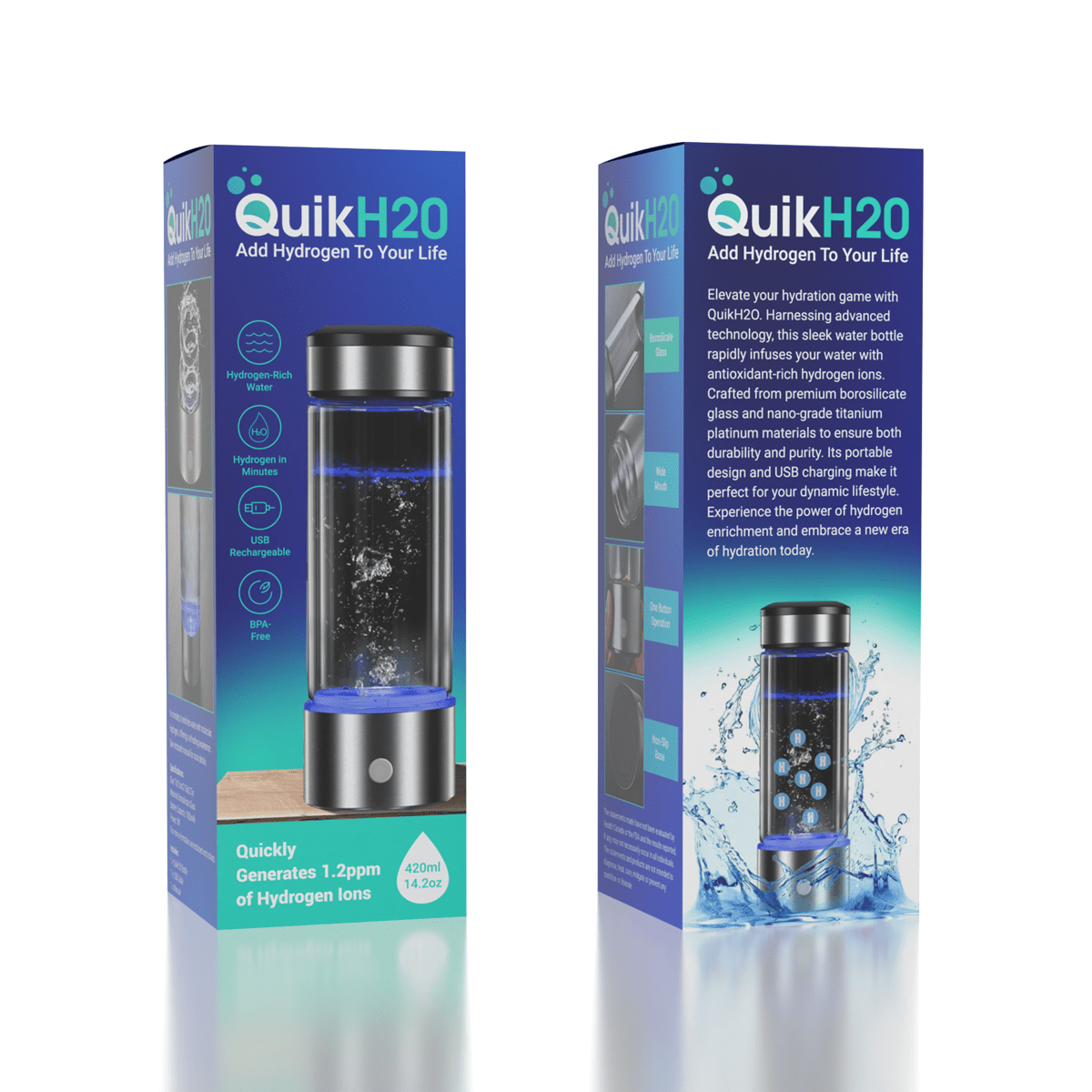 QuikH2O Hydrogen Water Bottle (420mL) - Health and Wellness Simple Exclusive