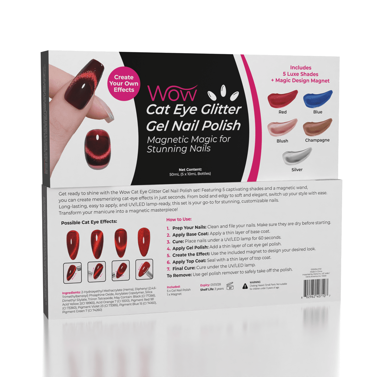 Wow Cat Eye Glitter Gel Nail Polish (5 pcs) Simple WOW Beauty