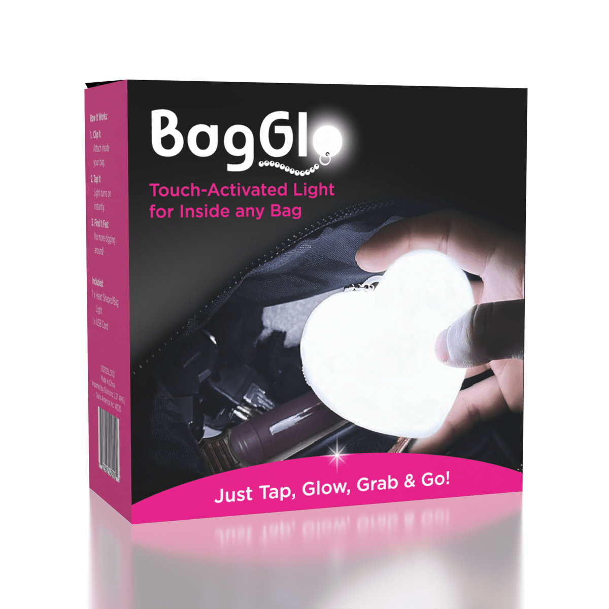 BagGlo Heart-Shaped Automatic LED Purse Light Keychain Simple Exclusive