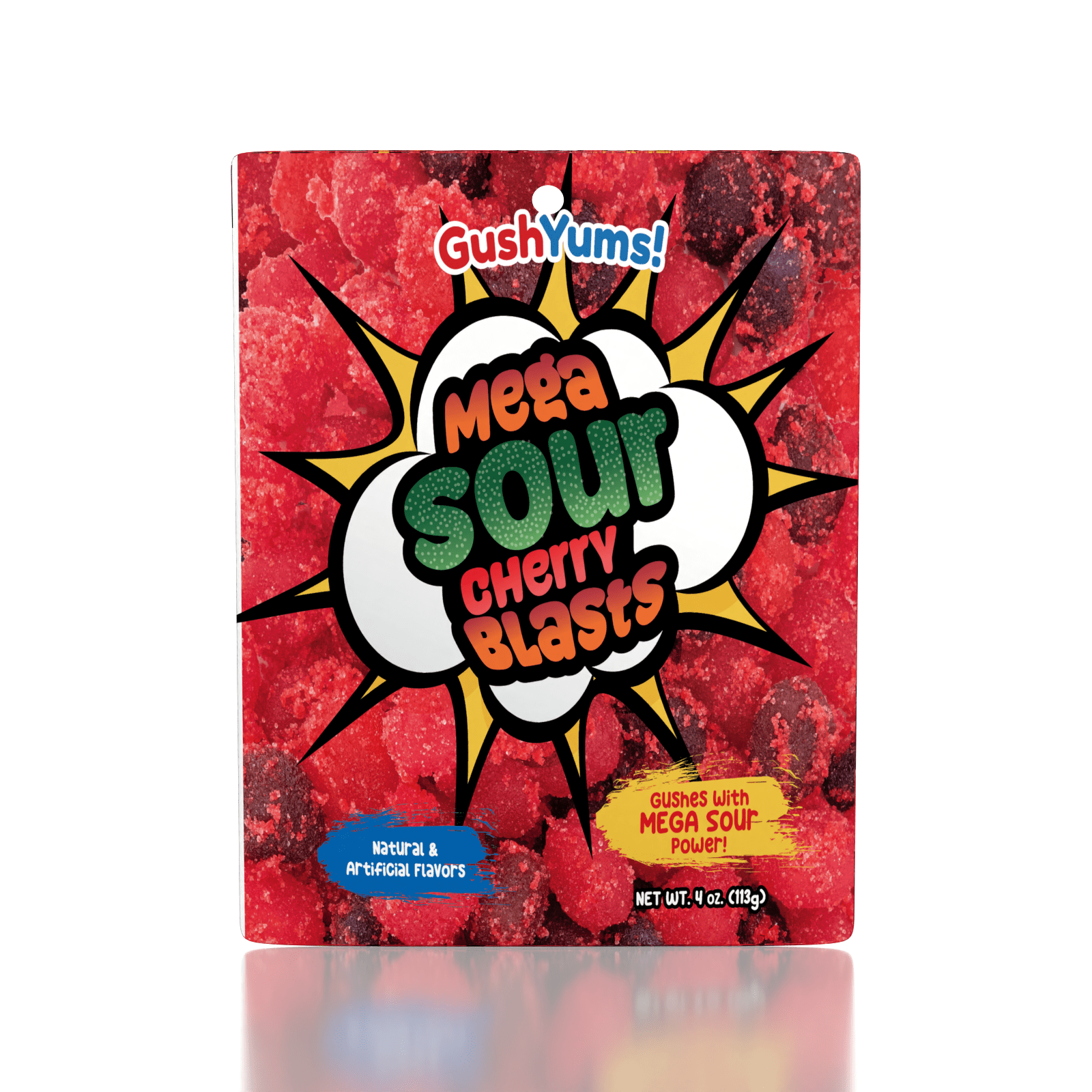 GushYums Mega Sour Cherry Blasts Gushing Gummy Candy (4oz) Simple GummiYums