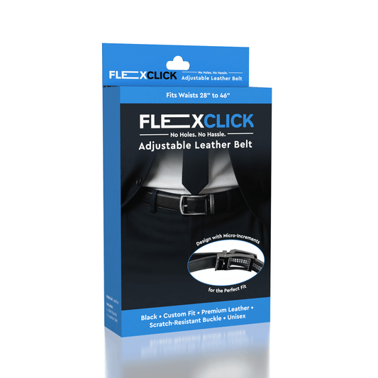 FlexClick Unisex Adjustable Micro-Increment Black Leather Belt (1pc) Fits 28" to 46" Waist Simple Exclusive