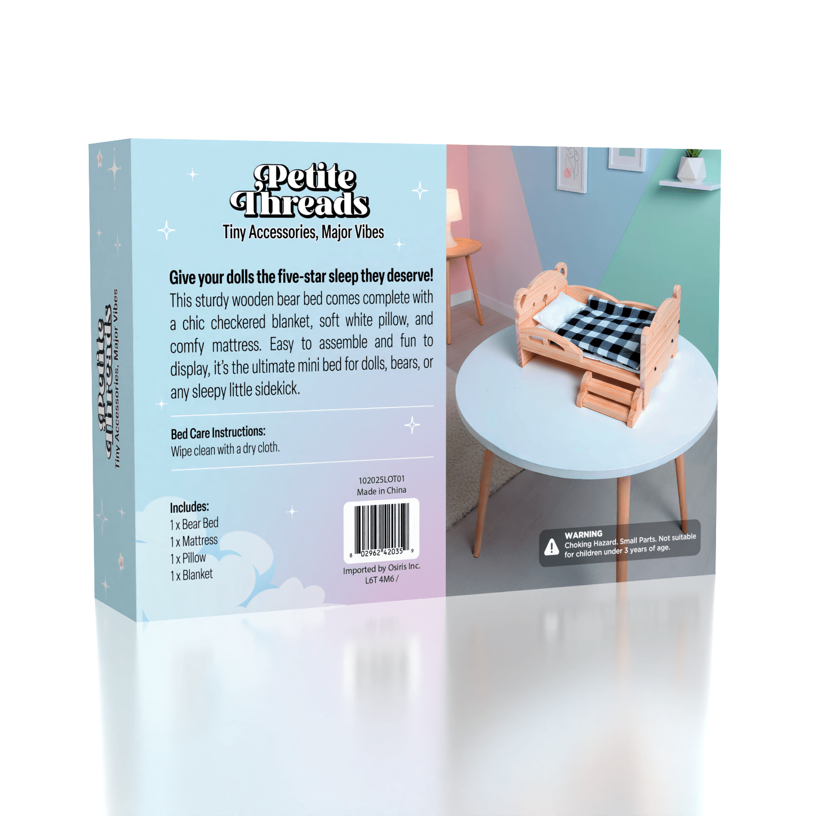 Wooden Bed Frame & Mattress For Dolls (Includes Blanket & Pillow) - Petite Threads Simple Exclusive