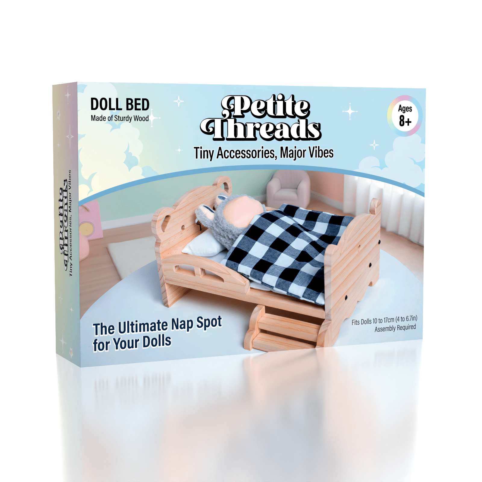 Wooden Bed Frame & Mattress For Dolls (Includes Blanket & Pillow) - Petite Threads Simple Exclusive