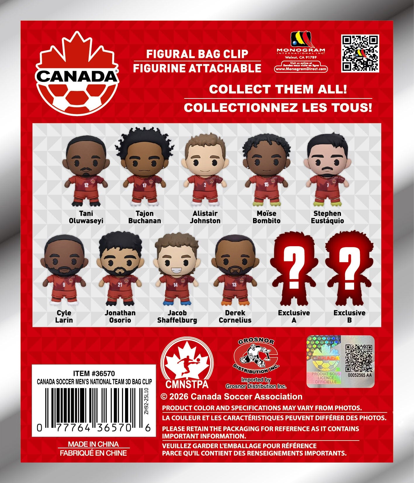 Anime 3D: Canada Soccer Men's National Team 3D Foam Bag Clip (1pc) Simple One Piece