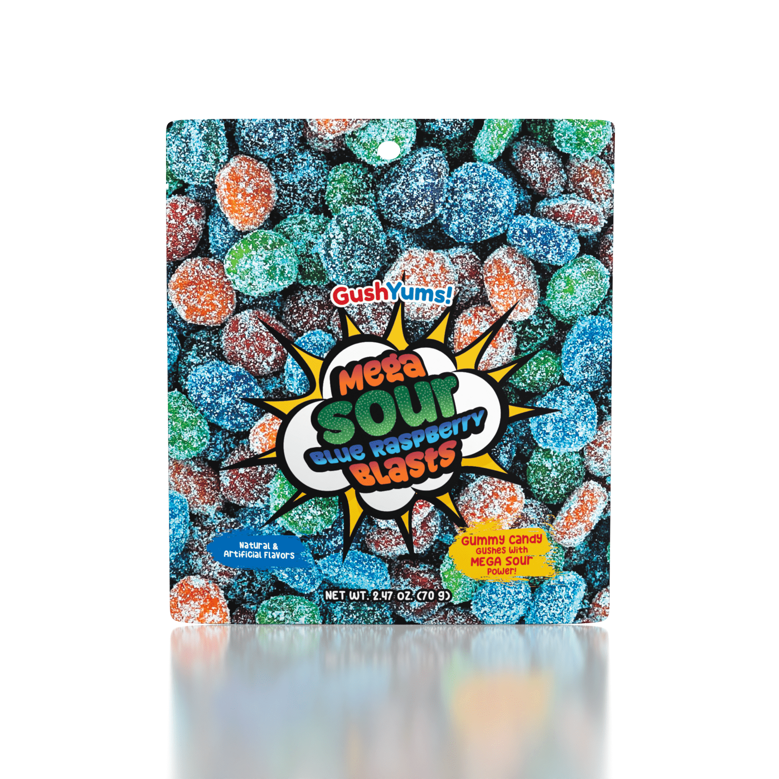 GushYums Mega Sour Blue Raspberry Blasts Gushing Gummy Candy (2.4oz) Simple GummiYums