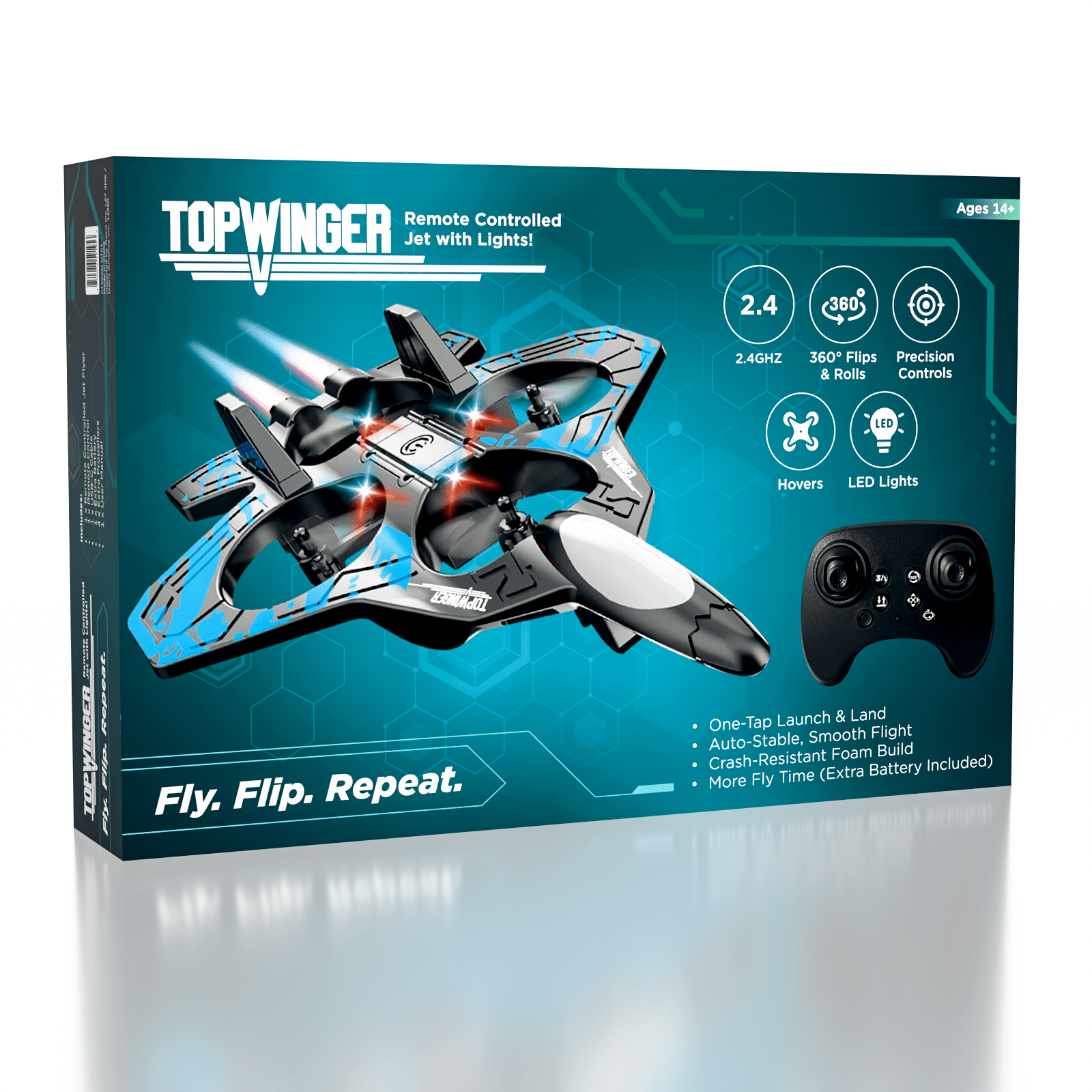 TopWinger Remote Controlled Jet with Lights – RC Foam Jet For Stunts & Easy Controls Simple TopWinger