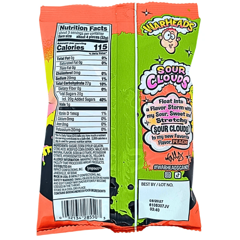 Warheads Sour Clouds Peach – Soft & Chewy Sour Candy (3oz) Simple Warheads