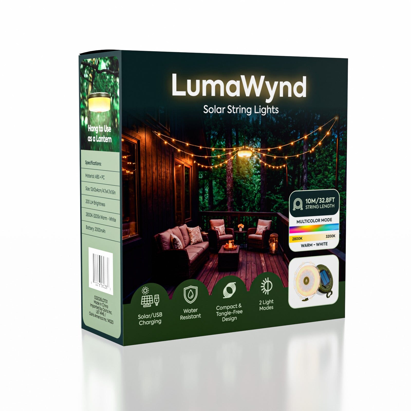 LumaWynd Solar String Lights – 10M Wind-Up LED Outdoor Lights (USB + Solar) Simple Exclusive