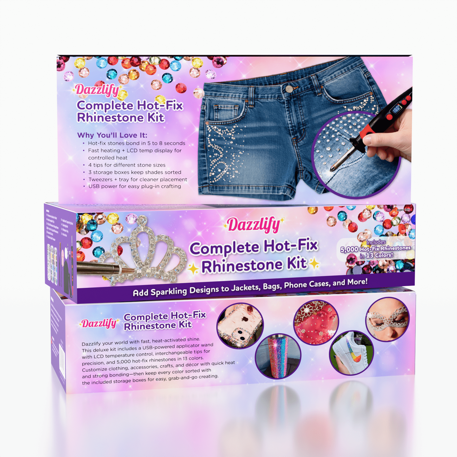Dazzlify Hot-Fix Bedazzle Rhinestone Applicator Wand Large Kit Simple Dazzlify