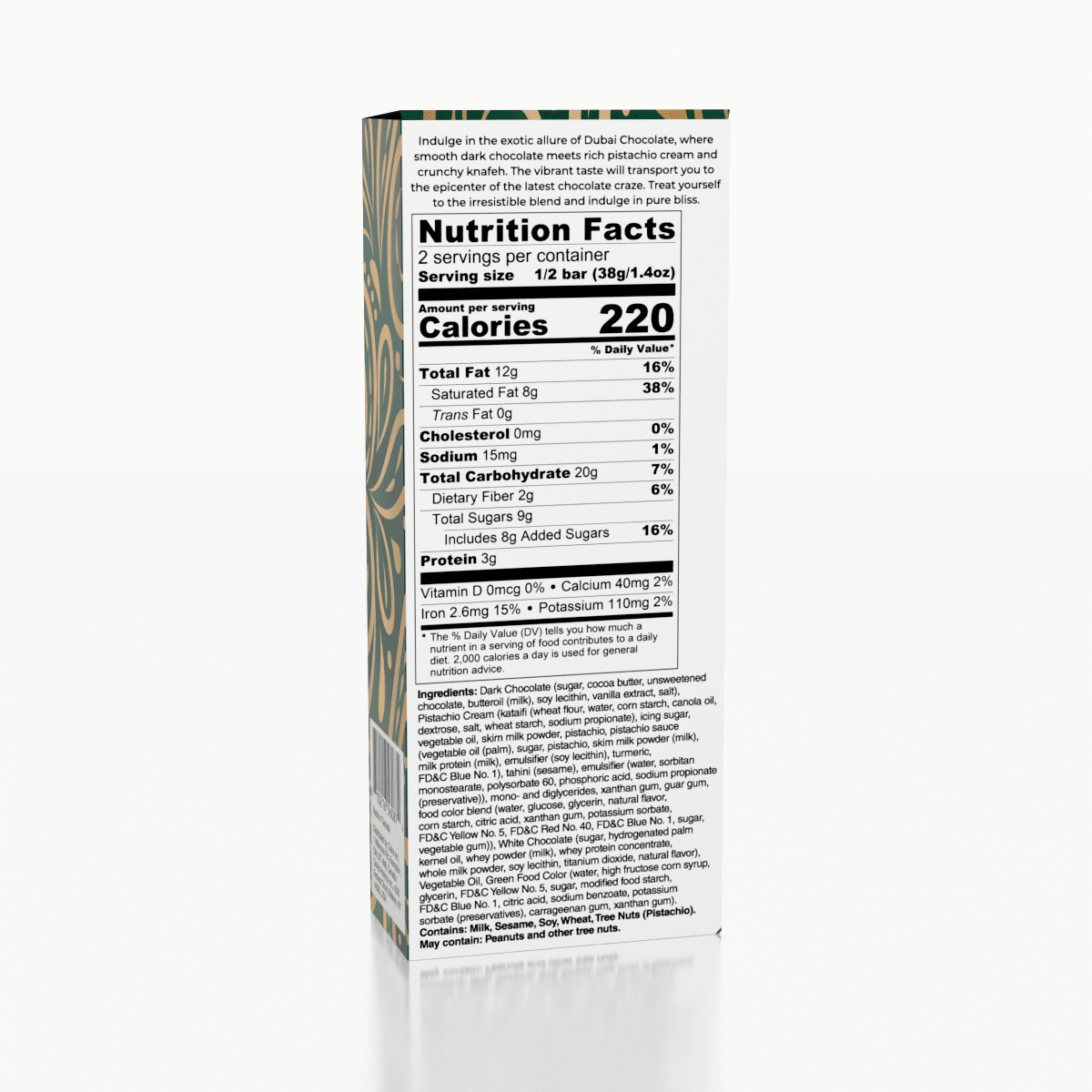 Dubai Pistachio Dark Chocolate Bar Pistachio by Oasis Treasures (75g) Simple Oasis Treasures