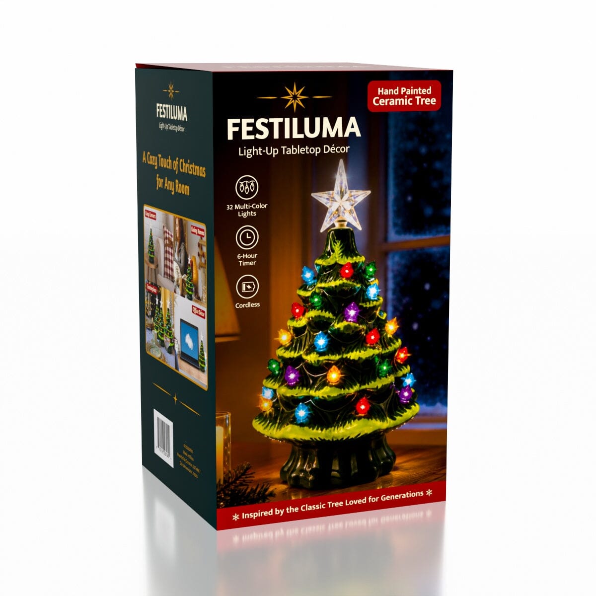 Festiluma Light-Up Tabletop 8" Ceramic Christmas Tree Décor Simple Festiluma
