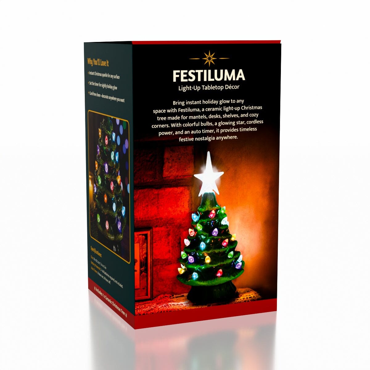 Festiluma Light-Up Tabletop 8" Ceramic Christmas Tree Décor Simple Festiluma