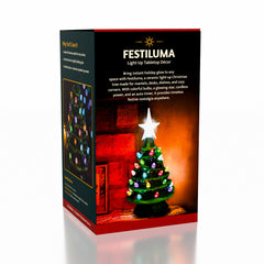Festiluma Light-Up Tabletop 8" Ceramic Christmas Tree Décor