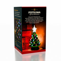 Festiluma Light-Up Tabletop 8" Ceramic Christmas Tree Décor Simple Festiluma