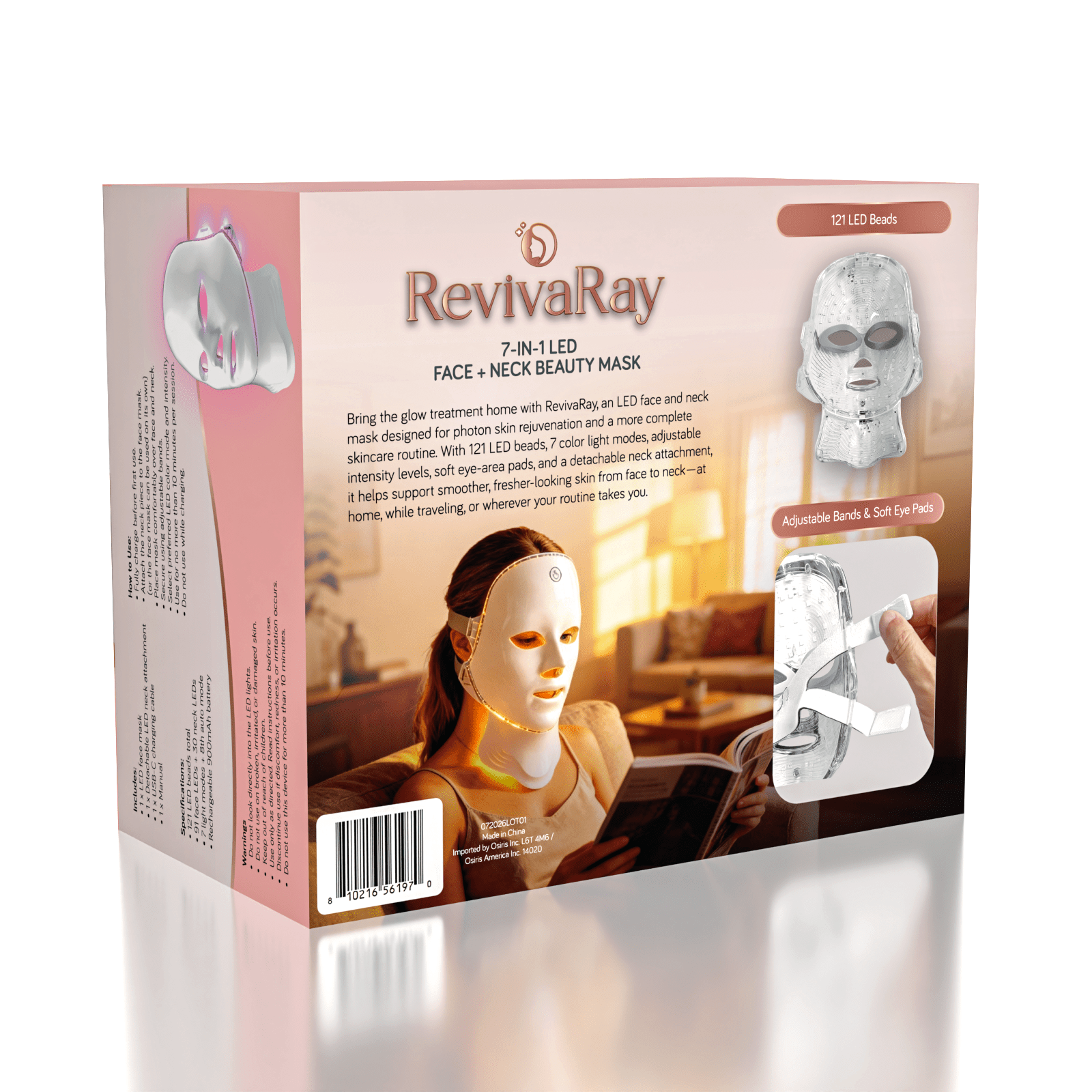 RevivaRay 7-in-1 LED Light Therapy Face + Neck Beauty Mask Simple Reviva