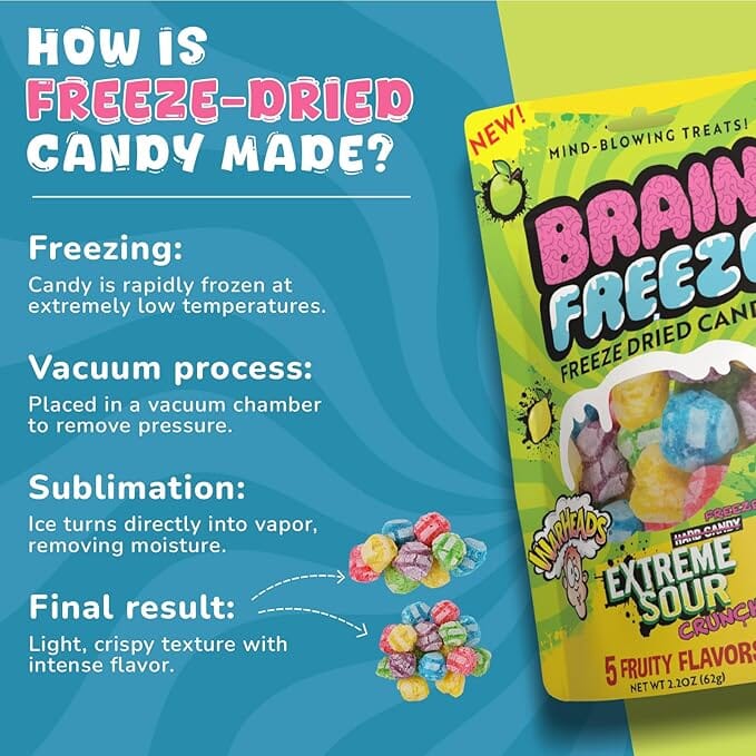 Brain Freeze x Warheads: Extreme Sour Crunch Freeze Dried Candy (3.2oz) Mixed Fruit Flavor Simple Warheads