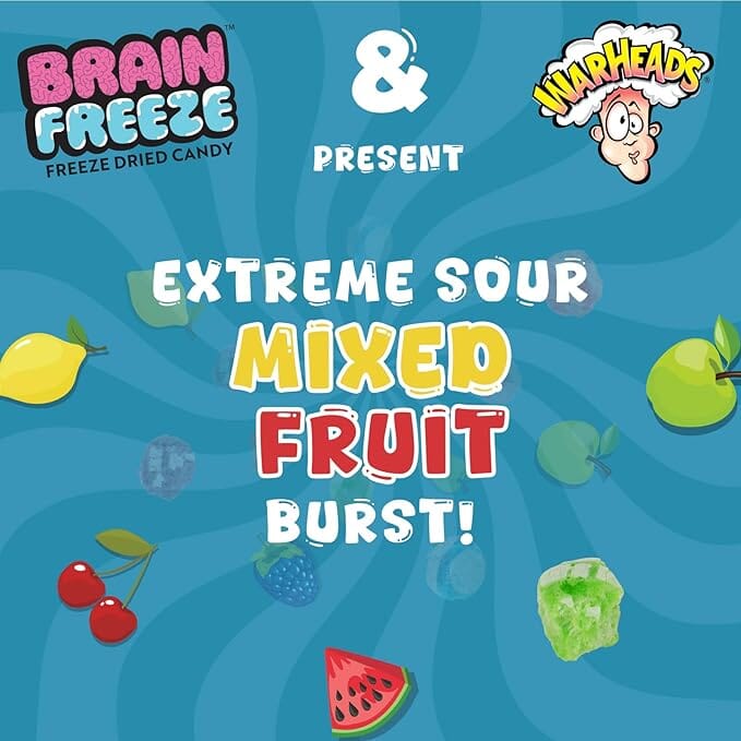Brain Freeze x Warheads: Extreme Sour Crunch Freeze Dried Candy (3.2oz) Mixed Fruit Flavor Simple Warheads