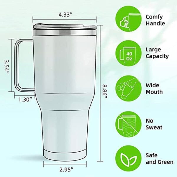 HydriEase 40oz Vacuum Insulated Tumbler Cup With Handle & Straw Simple Exclusive