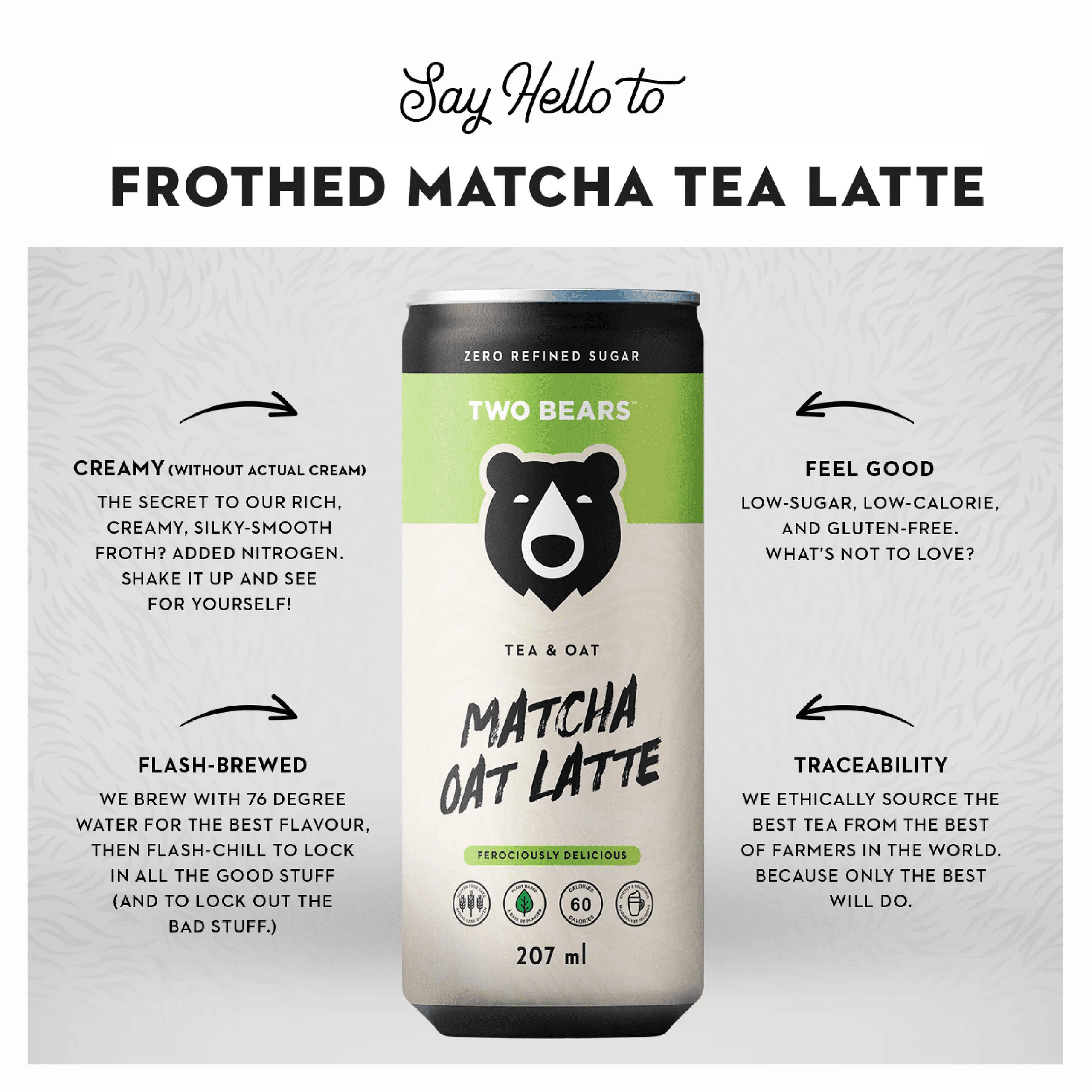 Two Bears Frothed Matcha Tea Oat Latte 207ml Simple PRIME