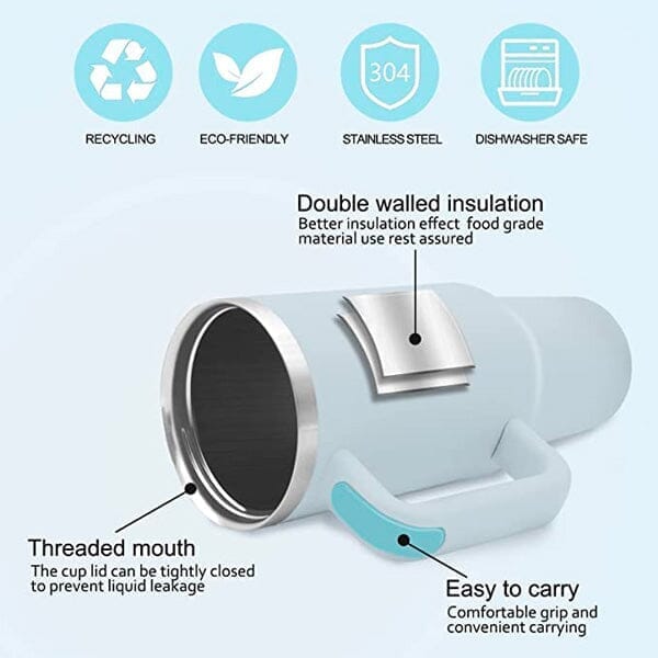 HydriEase 40oz Vacuum Insulated Tumbler Cup With Handle & Straw Simple Exclusive