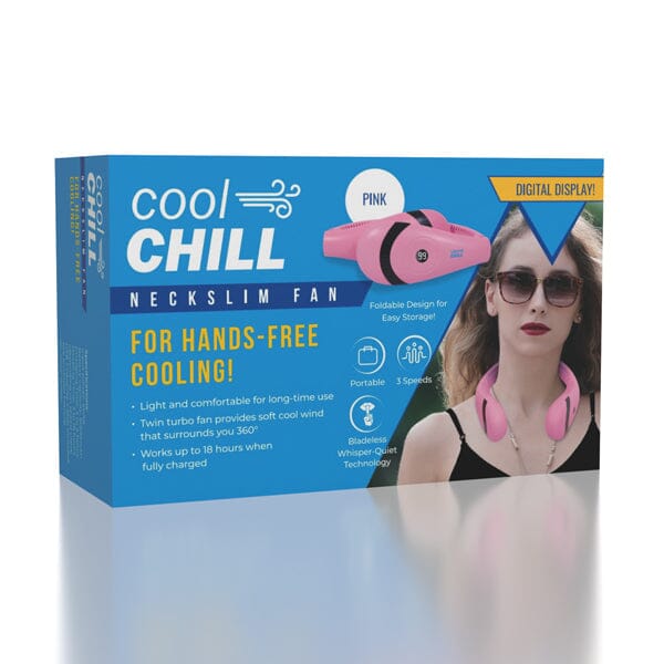 Cool Chill: Foldable NeckSlim Fan With Digital Display in Pink Simple Cool Chill