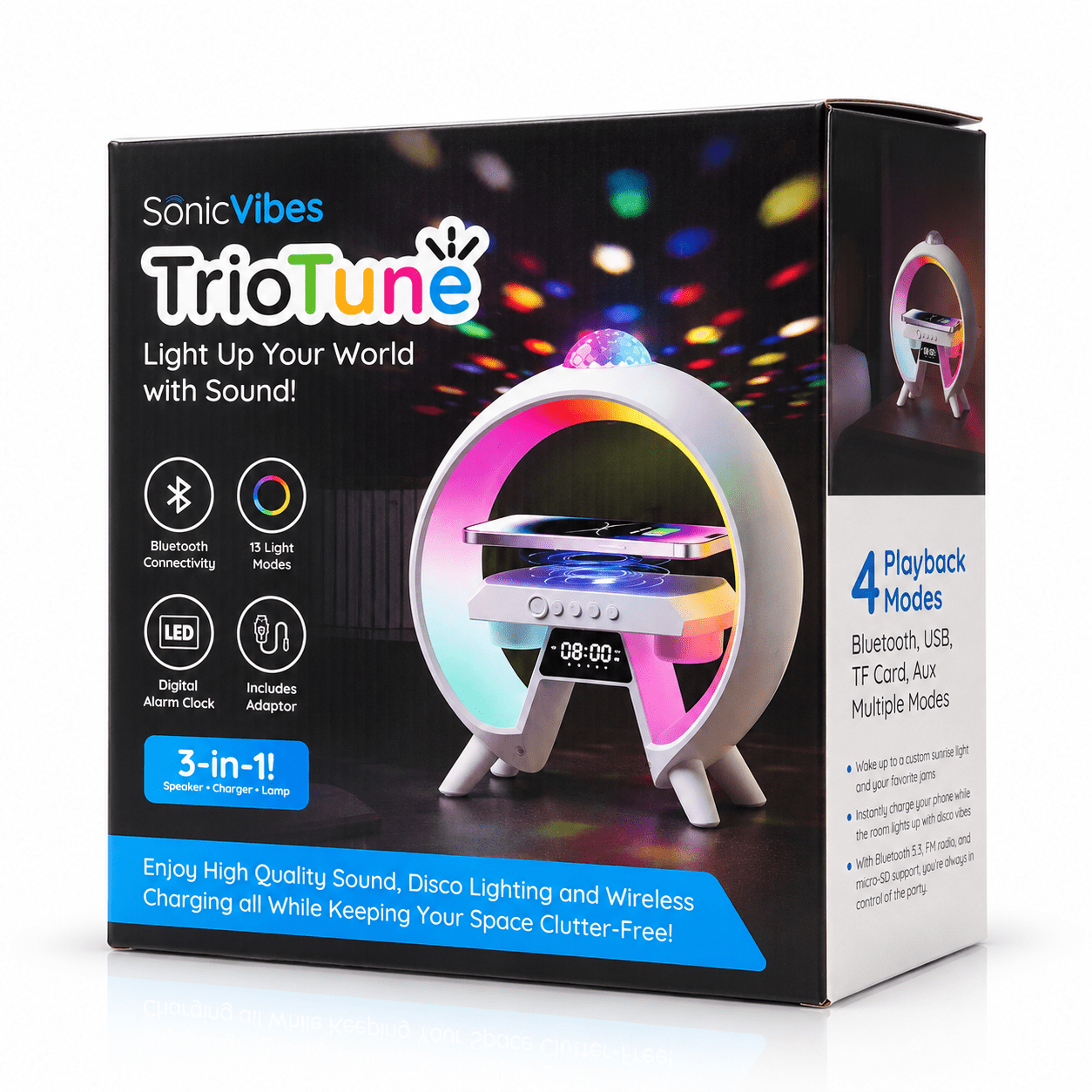 SonicVibes: 3-in-1 Triotunes Bluetooth Speaker and Wireless Charger Simple SonicVibes
