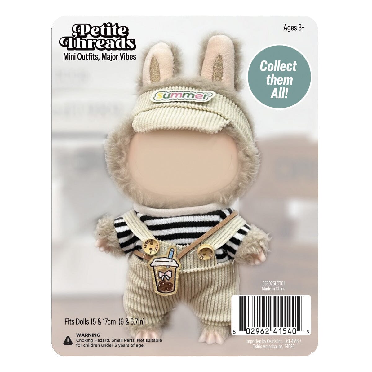 Outfit: Tan Curduroy Overalls & Visor for Dolls - Petite Threads Simple Exclusive