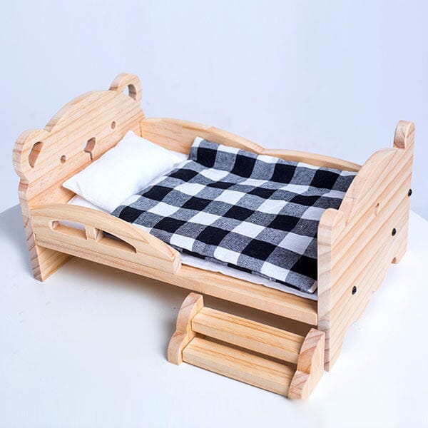 Wooden Bed Frame & Mattress For Dolls (Includes Blanket & Pillow) - Petite Threads Simple Exclusive