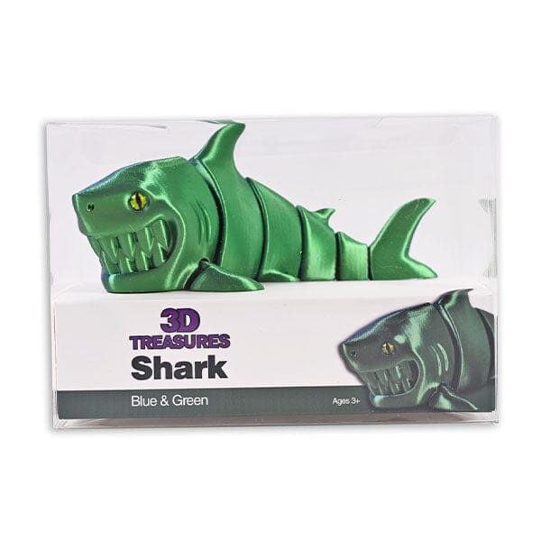 3D Treasures 3D-Printed Articulated Shark Fidget Toy (Multiple Colors) Simple Exclusive Green & Blue
