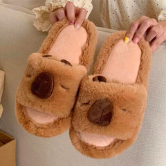 Fluffy Capybara Slippers Unisex Open-Toe Plush Slides (Multiple Sizes) Simple Exclusive