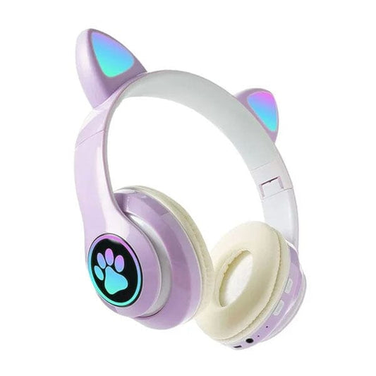 SoundLogicXT TWS Foldable Bluetooth Cute Purple Cat Headphones with Light Up Paw Print