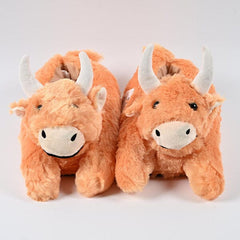 Fluffy Highland Cow Slippers Unisex Plush Rubber Sole Shoe (1 Pair) One-Size-Fits-Most Simple Exclusive