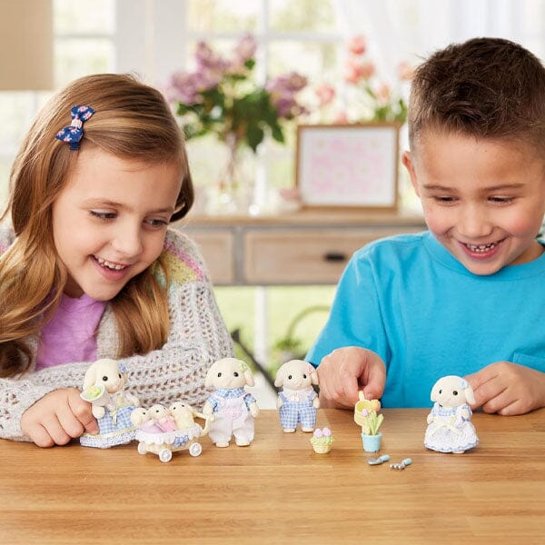 Calico Critters: Flora Rabbit Family (5pc) Posable Flocked Collectible Figurines Simple Calico Critters