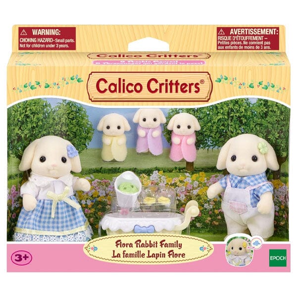 Calico Critters: Flora Rabbit Family (5pc) Posable Flocked Collectible Figurines Simple Calico Critters