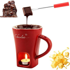 Fonduie Ceramic Mug For Chocolate & Cheese Fondue (Includes Fork & 3 Candles) Simple Exclusive