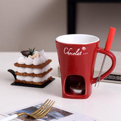 Fonduie Ceramic Mug For Chocolate & Cheese Fondue (Includes Fork & 3 Candles) Simple Exclusive