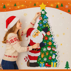 FunkyFir DIY 63" Felt Christmas Tree Wall Hanging w/ LED Lights & Ornaments Simple Exclusive