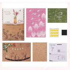 Rowood Pink Lily Flower Wooden Bloom Craft DIY Kit (73pc) Simple Rolife