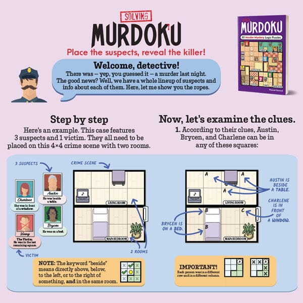 Murdoku Volume 1 Puzzle Book 80 Murder Mystery Logic Puzzles Simple Murdoku