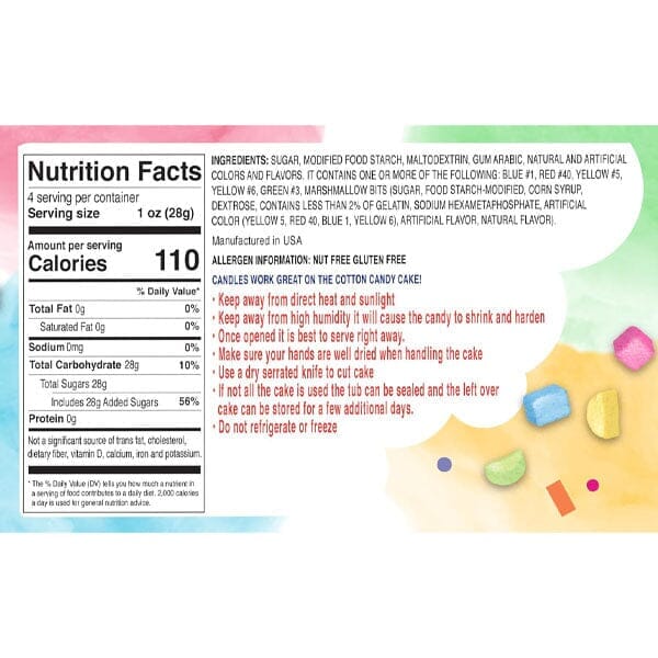 PartyPuffs Cotton Candy Cake Tub (4.2oz) Sliceable Rainbow Candy Floss Simple PartyPuffs