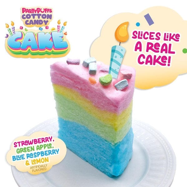 PartyPuffs Cotton Candy Cake Tub (4.2oz) Sliceable Rainbow Candy Floss Simple PartyPuffs