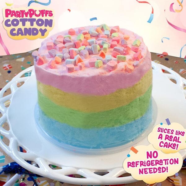 PartyPuffs Cotton Candy Cake Tub (4.2oz) Sliceable Rainbow Candy Floss Simple PartyPuffs
