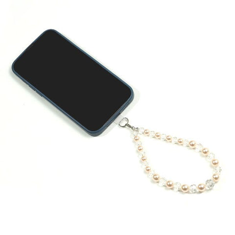 Pearl & Glass Crystal Bead Charm Bracelet Phone Accessory Chain