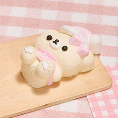 SqueezeSquad Taba Deluxe Premium Silicone Squishy Fidget Toy - Pink Hatted Bear Simple Exclusive